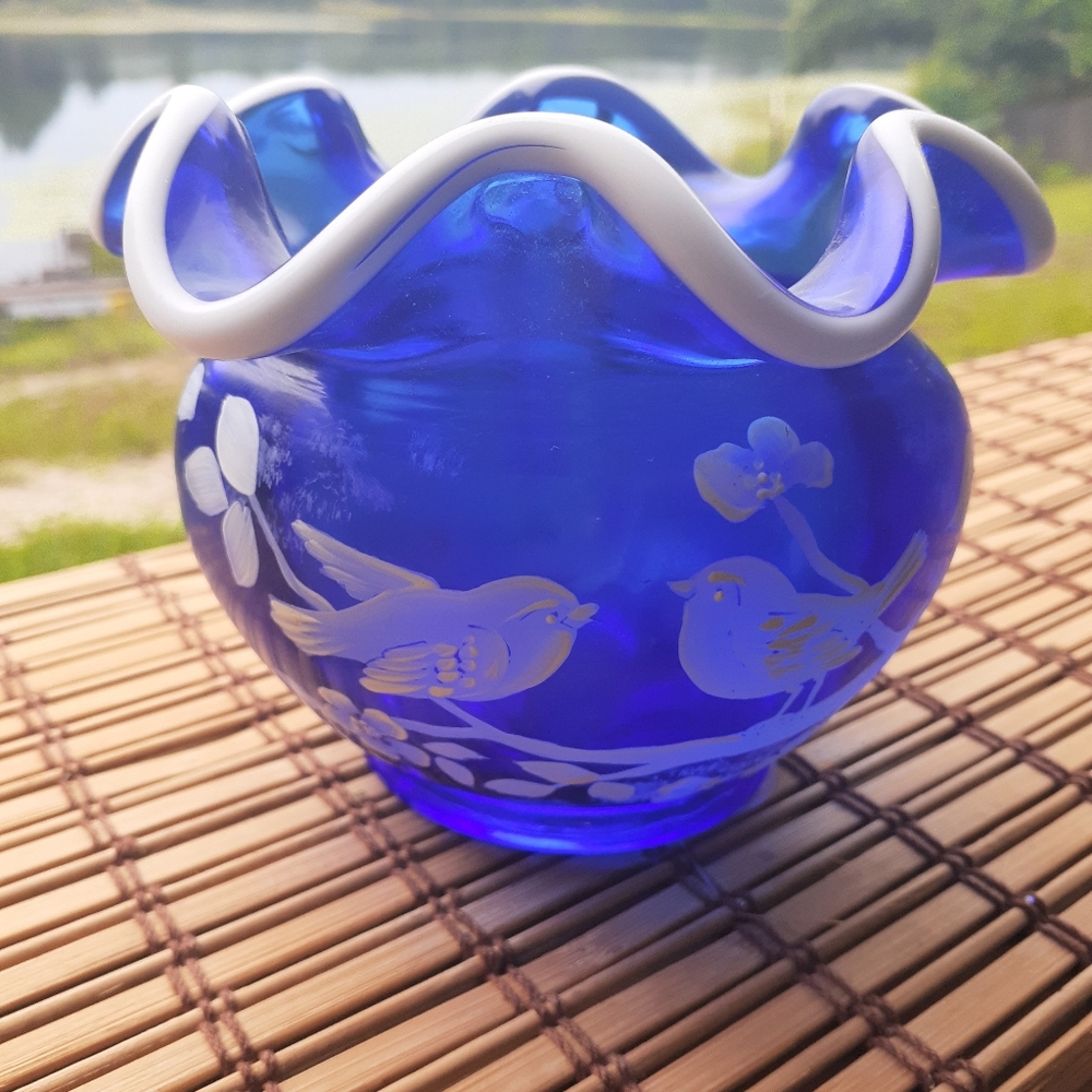 Handpainted Fenton Cobalt Bowl
